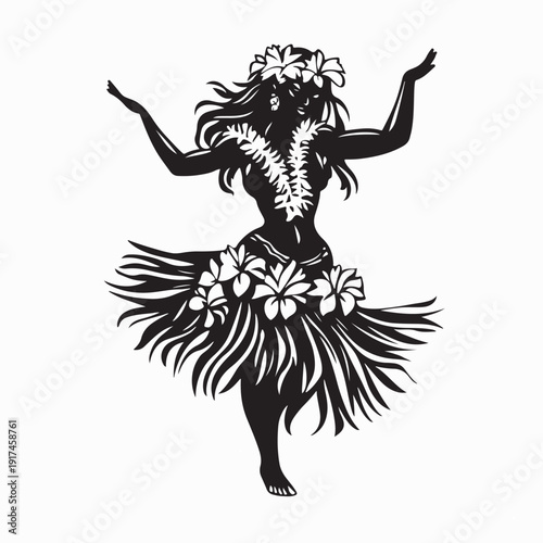 Tahitian Hula Dance Woman Silhopuette Vector Illustration