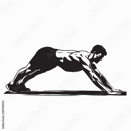 Strong Man Doing Plank Exercise on Floor Silhouette Vector
