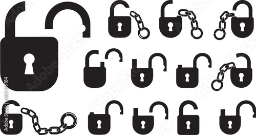 Various Padlock and Chain Security Icons on White Background