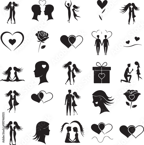 Valentines Day Romantic Couple Heart Silhouette Vector Set for Social Media Marketing Ads and Branding Designs