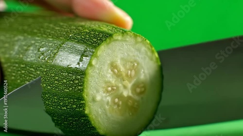Wallpaper Mural A detailed shot of a hand slicing a crisp green cucumber with a knife. Healthy cooking preparation. Torontodigital.ca