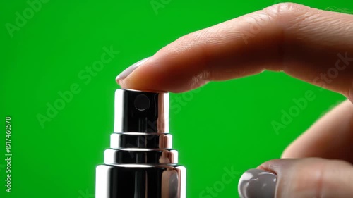 Wallpaper Mural A detailed shot of a person's finger activating a spray dispenser, ideal for beauty and hygiene product ads Torontodigital.ca