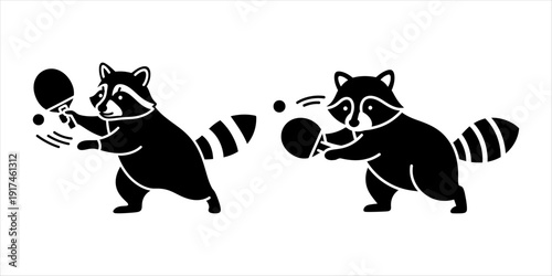 Dynamic Raccoons Engaging in an Energetic Game of Table Tennis Together