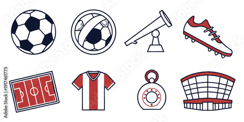 Assorted sports equipment and symbols representing various athletic activities