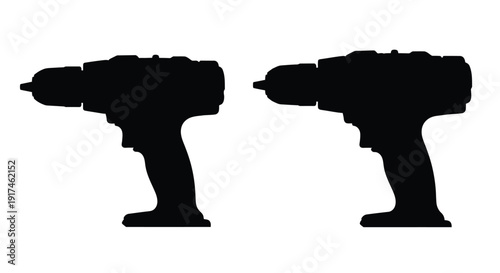 Two cordless drills shown in a stark black silhouette