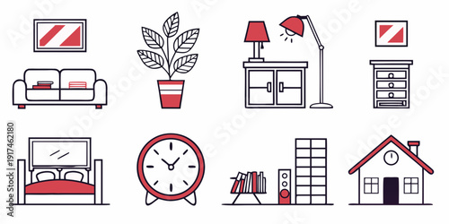 Illustrations of various household items and activities