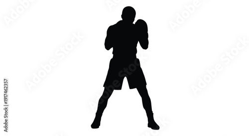 A black silhouette of a boxer in a defensive stance silhouette