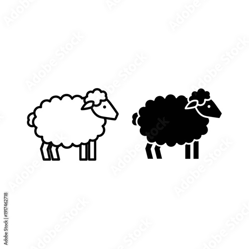 Two sheep standing side by side in black and white Vector