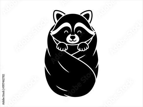 Cute Raccoon Wrapped in a Blanket, Adorable Animal Illustration
