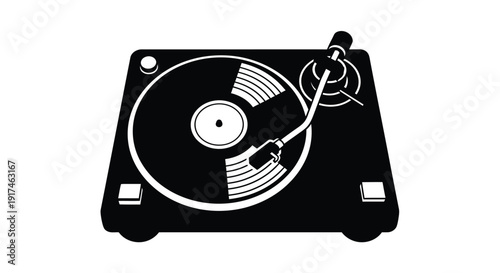 Black and white turntable graphic with a distinct silhouette