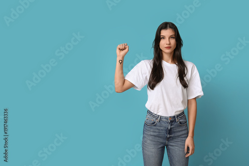 Young woman showing female ...
