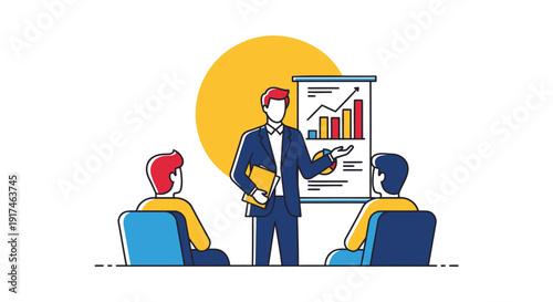 Business presentation with colleagues in modern flat style vector illustration.