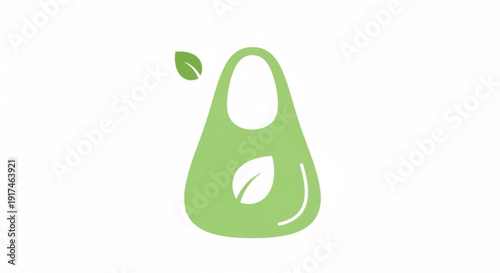 Eco friendly green reusable bag with leaf design on white background for sustainable living and shopping