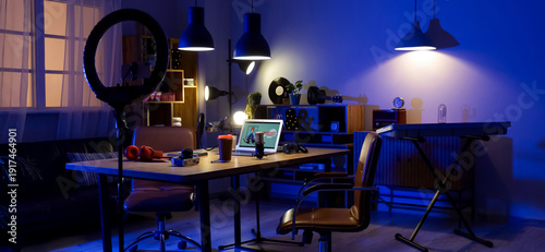Interior of dark studio wit...