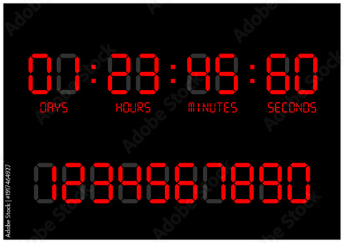 レッドLEDのデジタルカウントダウンタイマー（DAYS表示付き）ベクター