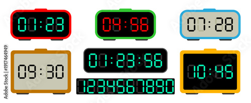 目覚まし時計型デジタルタイマーセット ベクター素材