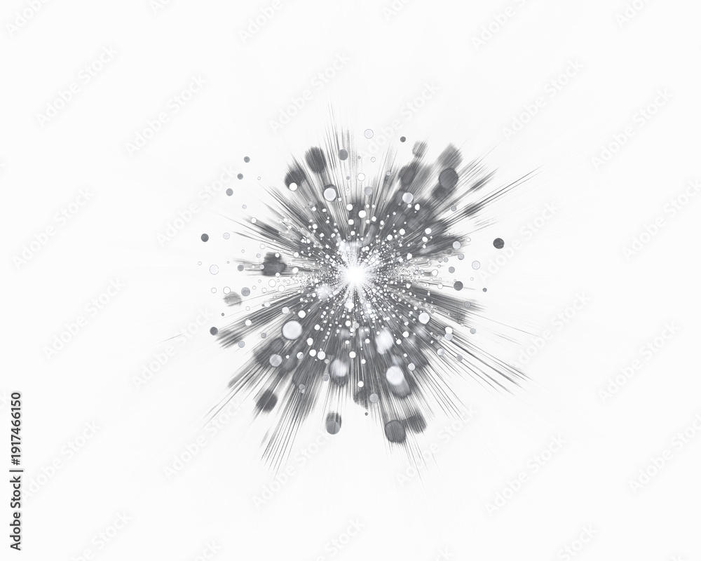 Fototapeta premium White light burst with radial beams and bokeh on black background