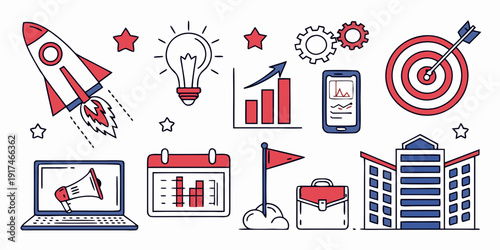 Diverse icons representing various aspects of business and marketing strategies