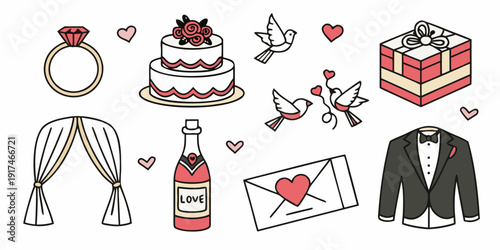 A delightful assortment of wedding-themed items and symbols