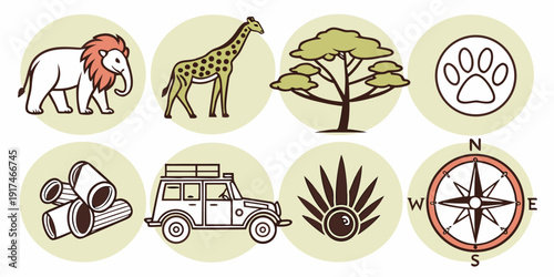 Collection of various animal and plant symbols representing nature and wildlife