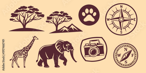 African wildlife and cultural symbols in a decorative arrangement