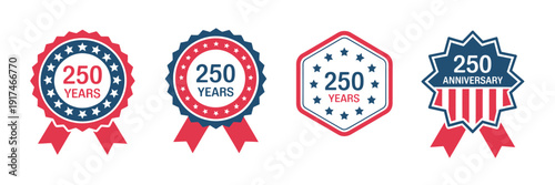 American 250th anniversary celebration badges and labels set  various shapes and designs