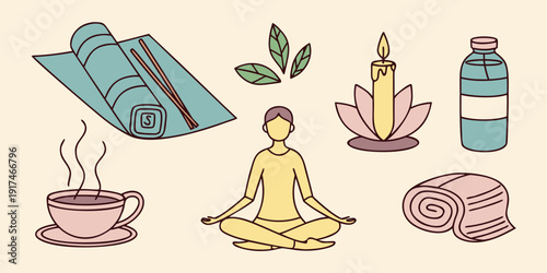 A serene morning routine with tea, meditation, and a healthy breakfast