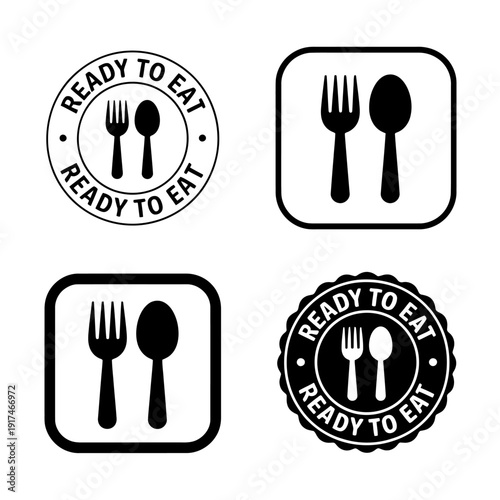 Ready to eat food labels with utensils icons  restaurant and meal preparation symbols