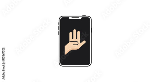 Hand gesture on mobile phone screen.