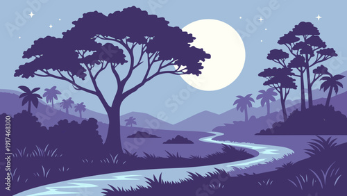 Abstract Jungle Night Landscape