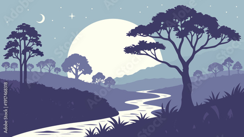 Abstract Jungle Night Landscape