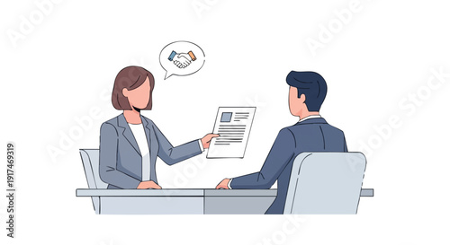 Business meeting woman giving man a resume job interview.