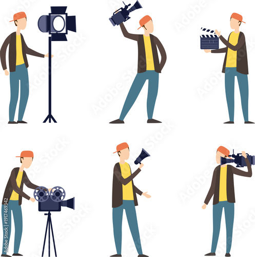 Film Production Crew and Videographers Vector Set