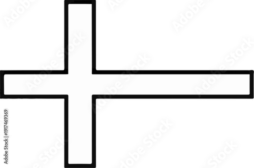 A stark black outline creates a stylized, abstract cross shape on a white background