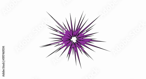 A vibrant purple starburst explosion with sharp points against a white background