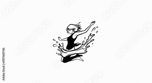 A stylized drawing of a person leaping through a water splash
