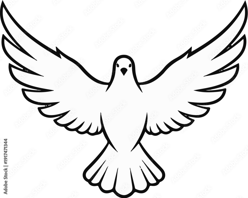 Obraz premium A stylized line drawing of a white dove with outstretched wings in flight