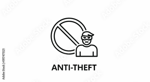 A stylized, minimalist icon depicting a masked figure being prohibited