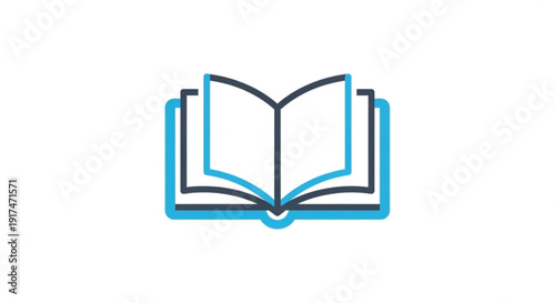 Open book icon with blue and black outline on white background symbolizing knowledge and education in a simple graphic design