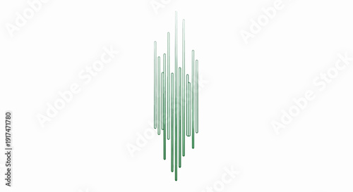Abstract green lines ascend from a narrow base forming a tall, irregular column
