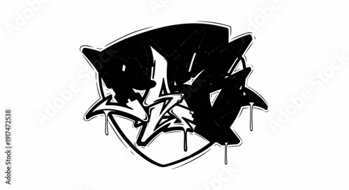 Abstract black and white graffiti art with dripping paint effect