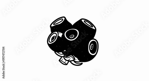 Abstract black and white organic form with circular elements