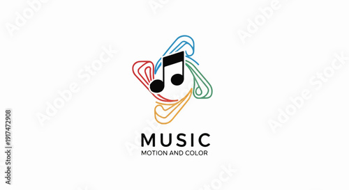 Abstract music notes with colorful swirling lines and text below