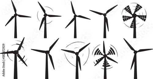 Wind Turbines Generating Clean Renewable Energy Silhouettes