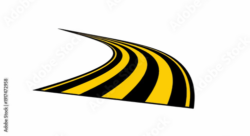 Abstract black and yellow striped path curves away from viewer
