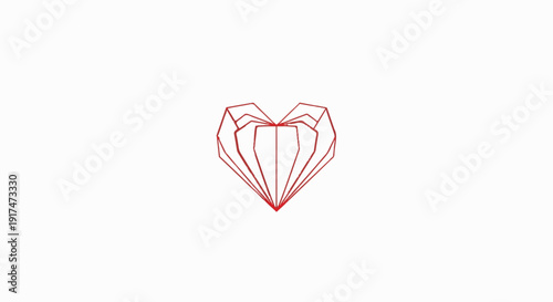 Abstract red origami heart with crisp, clean lines