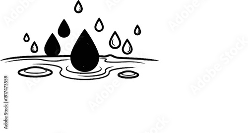 Abstract representation of falling raindrops creating ripples on a surface