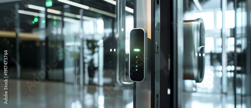Modern Smart Access Control System with RFID and Fingerprint Scanner on Glass Office Door