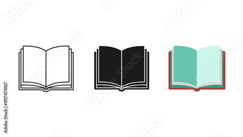 Three simple icons of books in different colors Vector