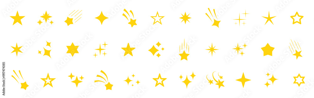 Fototapeta premium Stars icon collection. Different star shapes. Stars icon set. Sparkle star icon set. Falling stars . Vector illustration